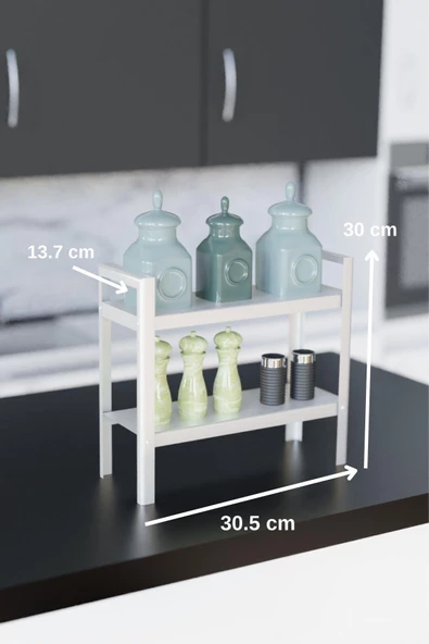 Risingmaber Dekoratif Beyaz 2 Katlı Raflı Çok Amaçlı Mutfak&Banyo Düzenleyici, Organizer MT91B - 8