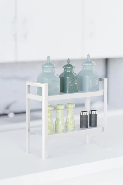 Risingmaber Dekoratif Beyaz 2 Katlı Raflı Çok Amaçlı Mutfak&Banyo Düzenleyici, Organizer MT91B - 4