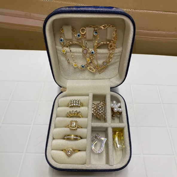 Takı Organizer Kutusu - Seyahat Aksesuar Çantası Düzenleyici-Mücevher Kutusu-Yerli Üretim-11x11x7 cm - 3