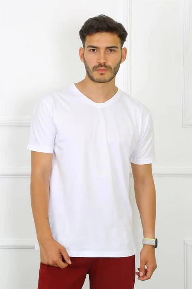 Moda Çizgi Erkek Beyaz %100 Pamuklu T-Shirt 27486