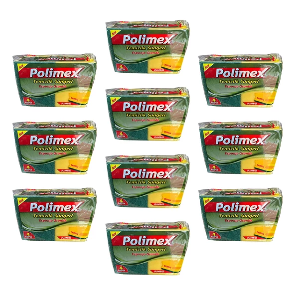 Polimex 4'lü Endüstriyel Büyük Boy Oluklu Bulaşık Süngeri - 4,5 x 9 x 12 Cm. - 4 Adetlik 10 Paket