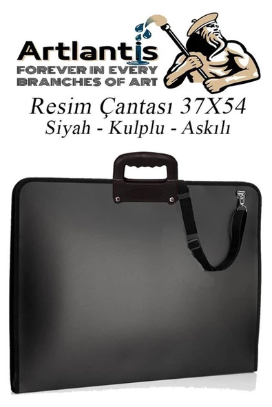 Resim Çantası 35x50 cm Resim Defteri Palet Fırça Seti 1 Paket Siyah Resim Proje Çantası Fermuarlı Kulplu 37x54 cm - 2