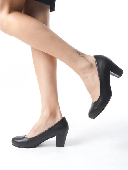 Artı-Artı037-0290 Hakiki Deri Ortopedik Kadın Siyah Topuklu Aayakkabı - Resim 4