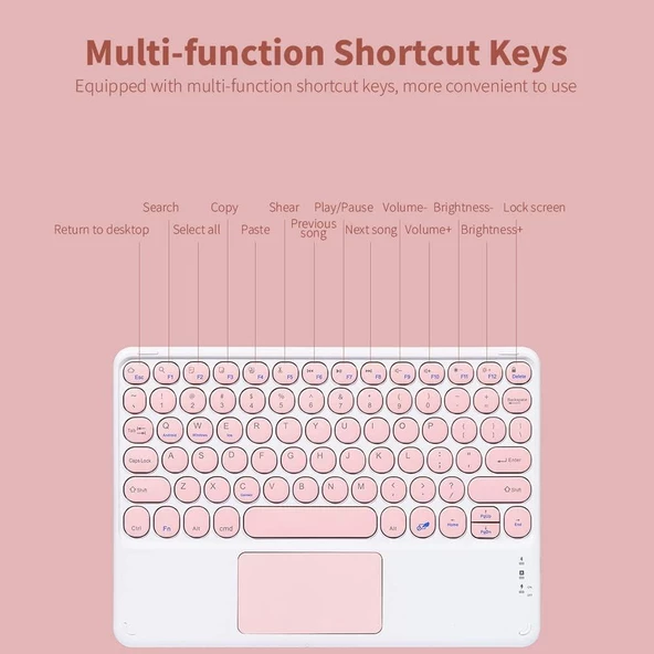 Osmart A100 10.1" Uyumlu Kablosuz Bluetooth Şarjlı TouchPad'li Türkçe Q Klavye - Pembe - 6
