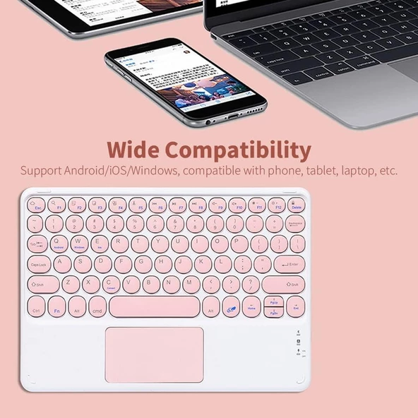 Osmart A100 10.1" Uyumlu Kablosuz Bluetooth Şarjlı TouchPad'li Türkçe Q Klavye - Pembe - 5