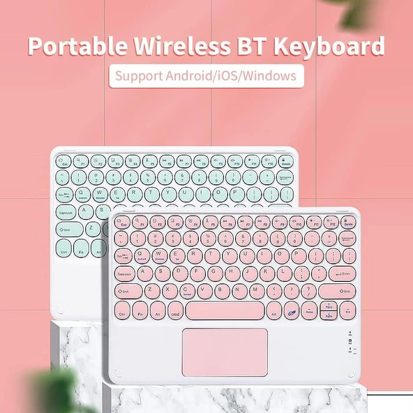 Osmart A100 10.1" Uyumlu Kablosuz Bluetooth Şarjlı TouchPad'li Türkçe Q Klavye - Pembe - 2