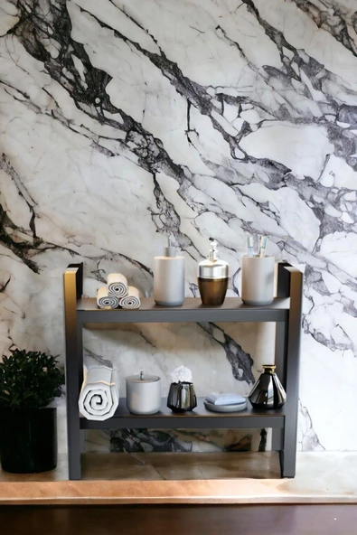 Risingmaber Dekoratif Siyah 2 Katlı Raflı Çok Amaçlı Mutfak&Banyo Düzenleyici, Organizer MT91S - 6