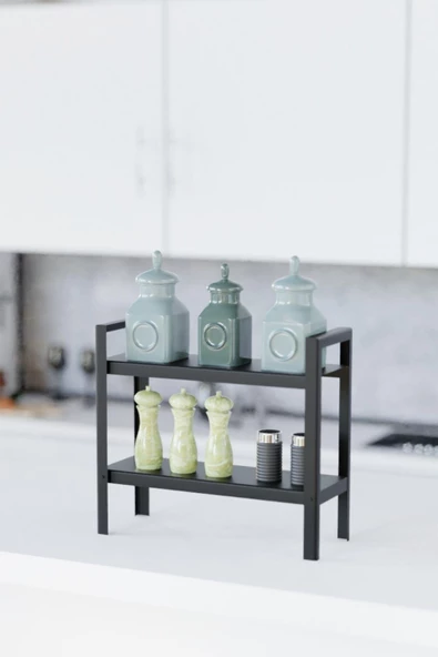 Risingmaber Dekoratif Siyah 2 Katlı Raflı Çok Amaçlı Mutfak&Banyo Düzenleyici, Organizer MT91S - 2