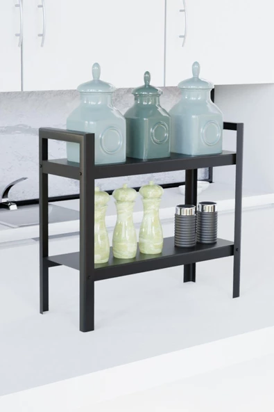 Risingmaber Dekoratif Siyah 2 Katlı Raflı Çok Amaçlı Mutfak&Banyo Düzenleyici, Organizer MT91S - 4