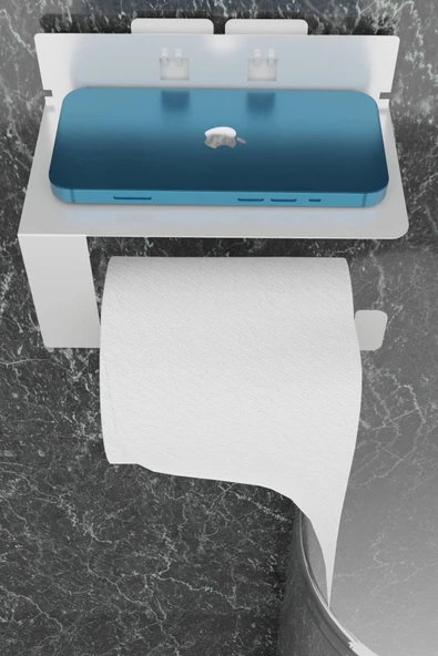 Risingmaber Metal Beyaz Ultra Güçlü Yapışkanlı Telefon Tutacaklı Tuvalet WC Kağıtlık MT92B - 4