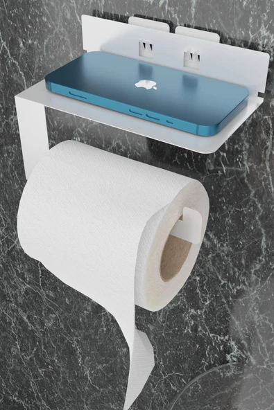 Risingmaber Metal Beyaz Ultra Güçlü Yapışkanlı Telefon Tutacaklı Tuvalet WC Kağıtlık MT92B - 2