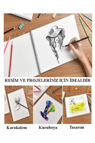 Resim Çantası 35x50 cm Resim Defteri Palet Fırça Seti 1 Paket Pembe Resim Proje Çantası Fermuarlı Kulplu 37x54 cm - 4