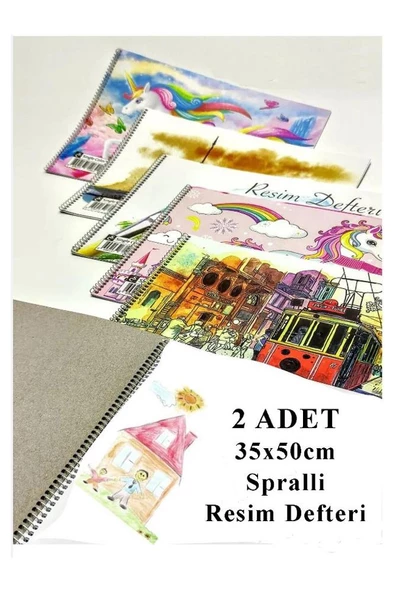Resim Çantası 35x50 cm Resim Defteri Palet Fırça Seti 1 Paket Pembe Resim Proje Çantası Fermuarlı Kulplu 37x54 cm - 2
