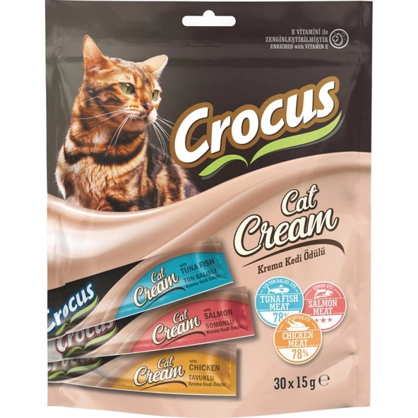 Crocus Çoklu Tavuklu & Ton Balıklı & Somonlu Krema Kedi Ödülü 30x15g   Skt:09/2026