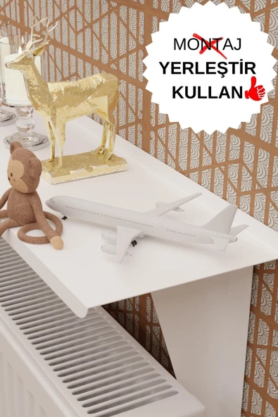 Risingmaber Beyaz Montajsız Petek Üstü Metal Raf, Kalorifer Peteği Raf Dresuar Uçan Raf 60 cm MT98B - 2