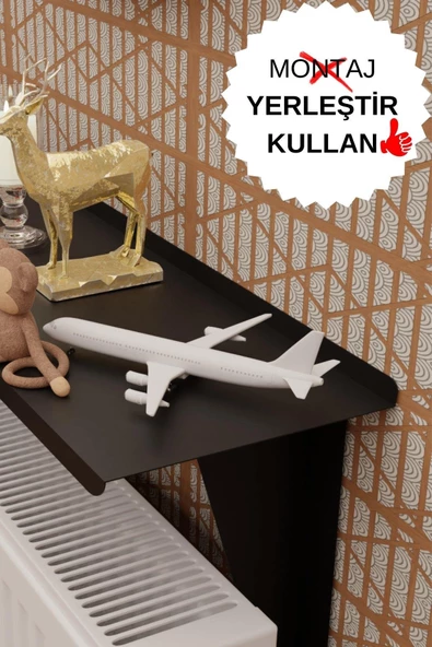 Risingmaber Siyah Montajsız Petek Üstü Metal Raf, Kalorifer Peteği Raf Dresuar Uçan Raf 80 cm MT99S - 2