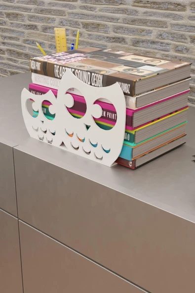 Risingmaber Dekoratif Beyaz Baykuş Desenli Metal Kitap Tutucu Metal Kitap Desteği MK16B - 3