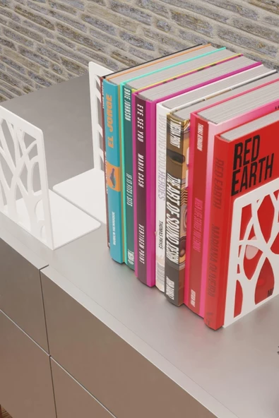 Risingmaber Ağaç Desenli Beyaz Metal Kitap Tutucu, Metal Kitap Desteği , (İkili Set)MK8B - 4