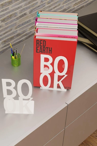 Risingmaber Dekoratif Beyaz Book Yazı Tasarımlı Kitap Tutucu Desteği Metal Kitap Tutucu (İkili Set)MK3B - 6