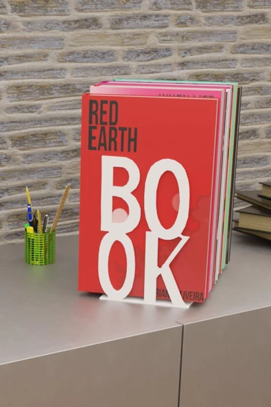 Risingmaber Dekoratif Beyaz Book Yazı Tasarımlı Kitap Tutucu Desteği Metal Kitap Tutucu (İkili Set)MK3B - 3