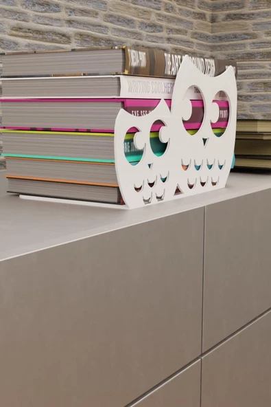 Risingmaber Dekoratif Beyaz Baykuş Desenli Metal Kitap Tutucu Metal Kitap Desteği MK16B - 2