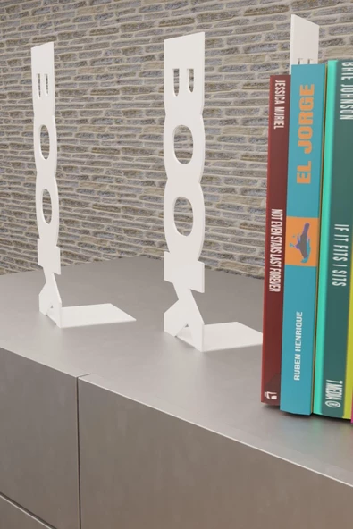 Risingmaber Dekoratif Beyaz Dikey Book Yazı Tasarımlı Metal Kitap Tutucu(İkili Set) MK11B - 6