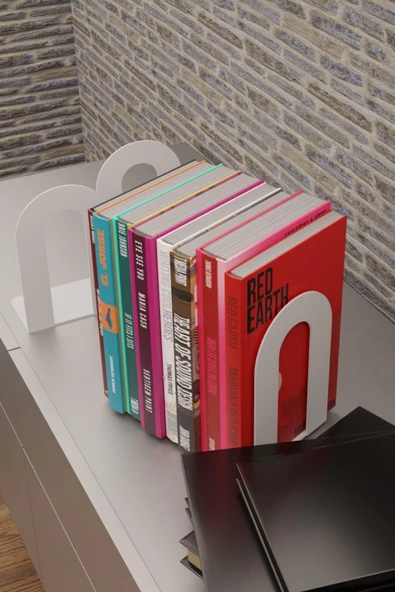 Risingmaber Dekoratif Beyaz Klasik Metal Kitap Tutucu , Kitap Desteği (İkili Set) MK4B - 3