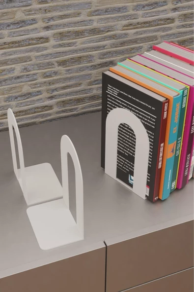Risingmaber Dekoratif Beyaz Klasik Metal Kitap Tutucu , Kitap Desteği (İkili Set) MK4B - 4