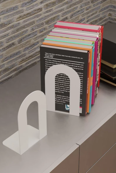 Risingmaber Dekoratif Beyaz Klasik Metal Kitap Tutucu , Kitap Desteği (İkili Set) MK4B - 7