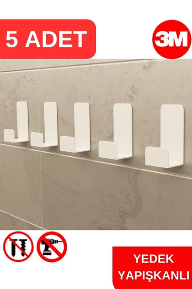 Risingmaber Yapışkanlı Beyaz Askılık Kapı Arkası Bornoz Askılığı Yapışkanlı Mutfak Banyo Askılığı Havlu, Elbise Askılığı 5'li set 3M Yapışkanlı Tasarım MT78B