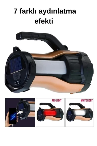 Ultra Güçlü 7 Farklı Moda Sahip Güneş Enerjili Powerbank Özellikli El Feneri T96 - 3