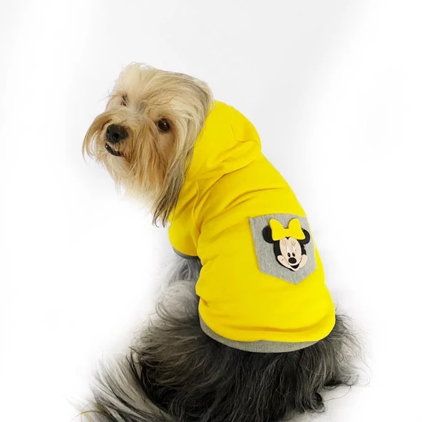 Sarı Sevimli Fare Kapşonlu Sweat by Kemique Köpek Kazağı - Resim 2