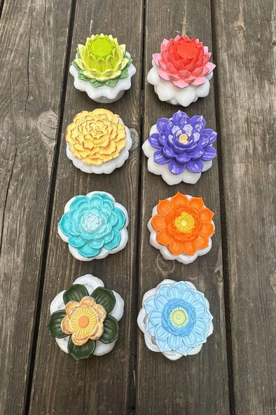 Lotus Çiçek Sekizli Silikon Mum Kalıp Seti - Resim 3