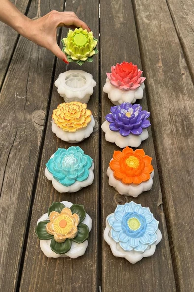 Lotus Çiçek Sekizli Silikon Mum Kalıp Seti - Resim 2