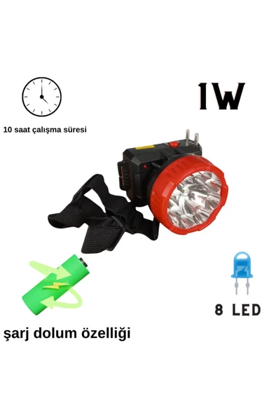 ultra güçlü 1w 8led düşük 10 yüksek 5 saate kadar çalışma süreli kafa lambası