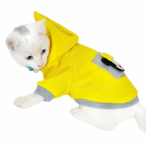 Sarı Sevimli Fare Kapsonlu Sweatshirt Kedi Süeteri Kedi Kıyafeti - 4
