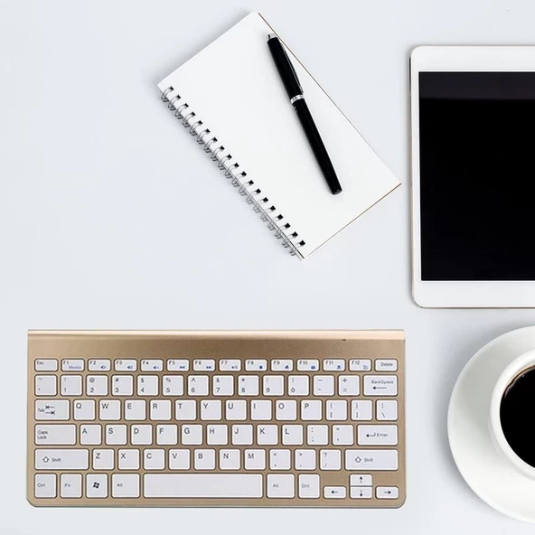 Welio M108 10.1" Uyumlu Kablosuz Wireless Pilli Türkçe Q Klavye - Altın - Resim 8