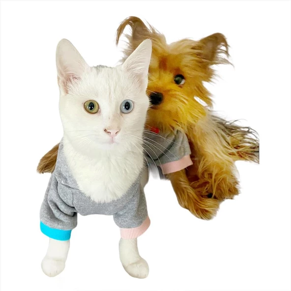 Kitty Grey Kapsonlu Sweatshirt Kedi Süeteri Kedi Kıyafeti - 7