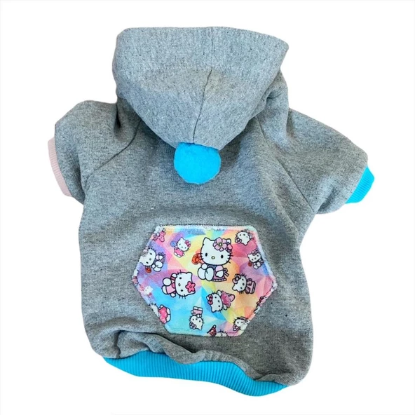 Kitty Grey Kapsonlu Sweatshirt Kedi Süeteri Kedi Kıyafeti - 4
