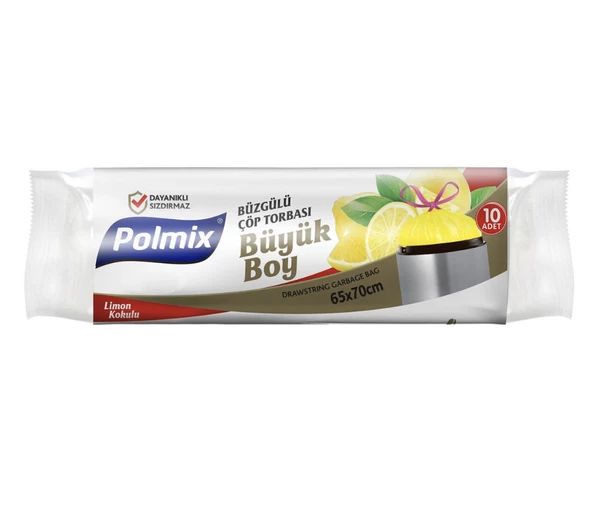 Polmix 3'lü Büzgülü Limon Kokulu Çöp Poşeti Büyük Boy