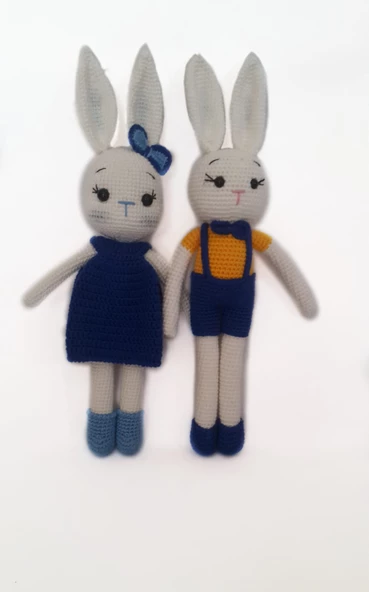 Blue Rabbits Ailesi Amigurumi Organik Oyuncak - 1