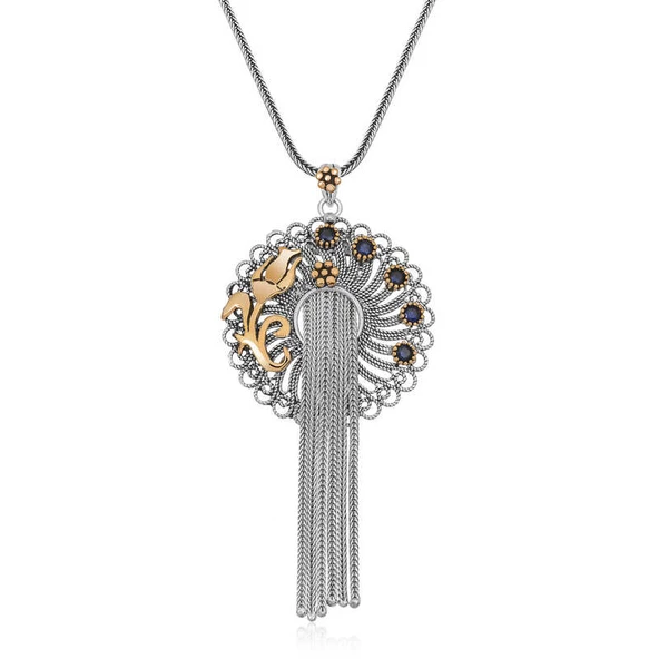 925 Ayar Gümüş Telkari Mavi Taşlı Kadın Gümüş Kolye ürün görseli 1