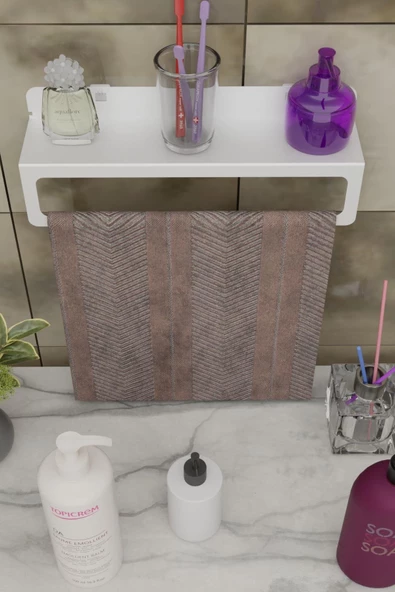 Risingmaber Beyaz Ultra Güçlü Yapışkanlı Metal Raflı Havlu Tutucu / Raf Metal Havlu Askılığı MT93BD - Resim 4