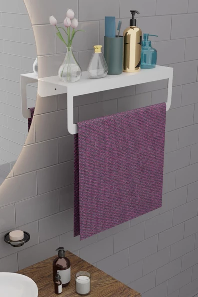 Risingmaber Metal Beyaz Havlu Askısı, Mutfak Banyo Raflı Havluluk, Metal Raflı Havluluk, Havlu Tutacağı MT42BD - 5