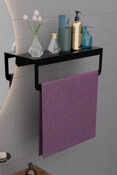 Risingmaber Metal Siyah Havlu Askısı, Mutfak Banyo Raflı Havluluk, Metal Raflı Havluluk, Havlu Tutacağı MT42SD - 5