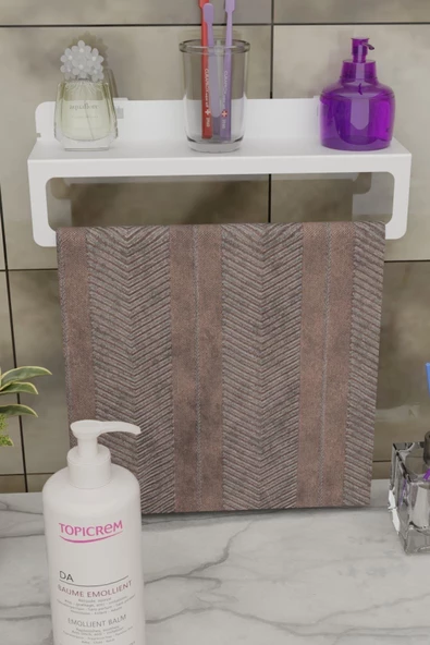 Risingmaber Beyaz Ultra Güçlü Yapışkanlı Metal Raflı Havlu Tutucu / Raf Metal Havlu Askılığı MT93BD - Resim 2