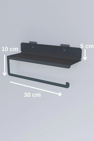 Risingmaber Ultra Güçlü Yapışkanlı Siyah Metal Baharatlık Raflı Havluluk, Kağıt Havlu Tutucu MT94SD - 5