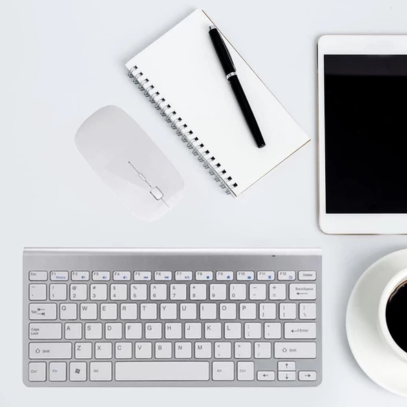 Huawei Mediapad T3 7" Uyumlu Kablosuz Wireless Pilli Türkçe Q Klavye - Gümüş - 6