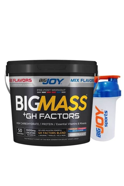 Bigjoy Sports Bigmass Ghfactors Mass Gainer 5 Kg Mix Flavors Karbonhidrat Tozu - Protein - Shaker 500 ml