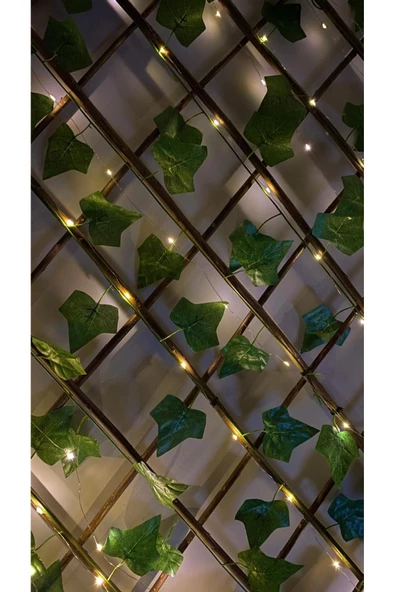 DDPEST 2Adet Sarı 10 mt Ledli Dekoratif Yeşil Sarmaşıklı 70cm*120cm Akordiyon Çit Bahçe Duvar Tavan Çiti